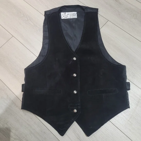 B.B. Dakota Leatherwear Women's Vintage Suede Button Down Vest Black Western - Picture 8 of 10